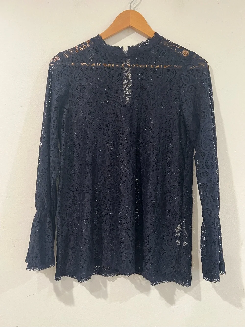 ZARA Women's Navy Lace Long-Sleeve Blouse  S